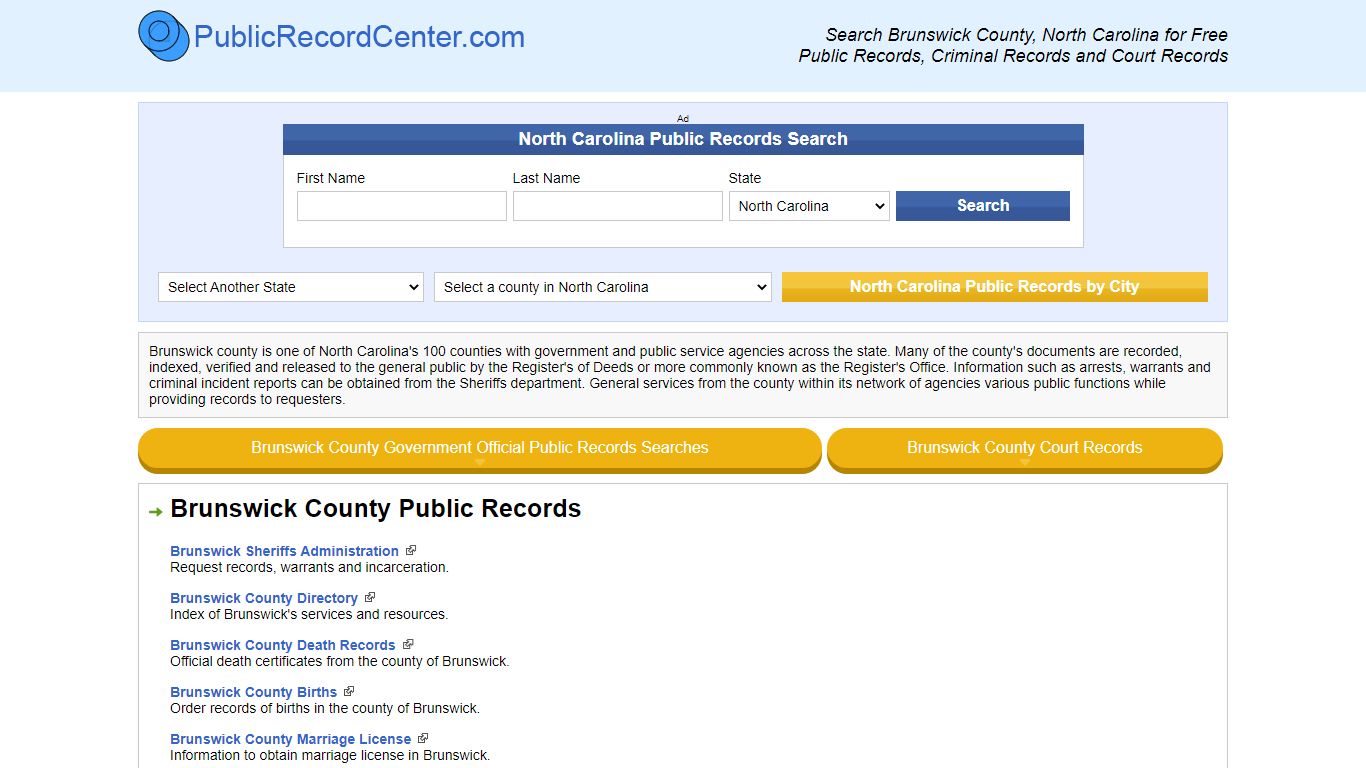 Brunswick County North Carolina Free Public Records - Court Records ...